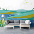 Coastal Lake Landscape Mural Wallpaper — Artistic Painted Scene Mural Wallpaper - room preview 03