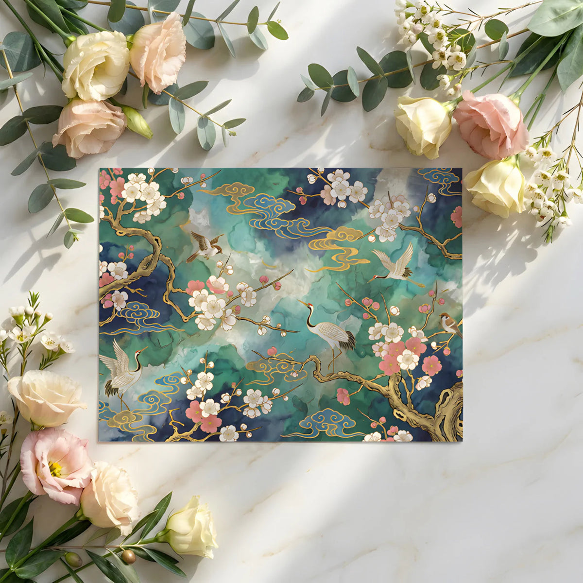 Chinoiserie Crane & Blossom Removable Mural Wallpaper - room preview 03