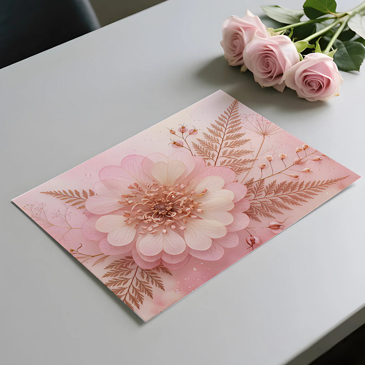 Blush Botanical Heart Flower Mural Wallpaper — Soft Floral Art Mural Wallpaper - room preview 03