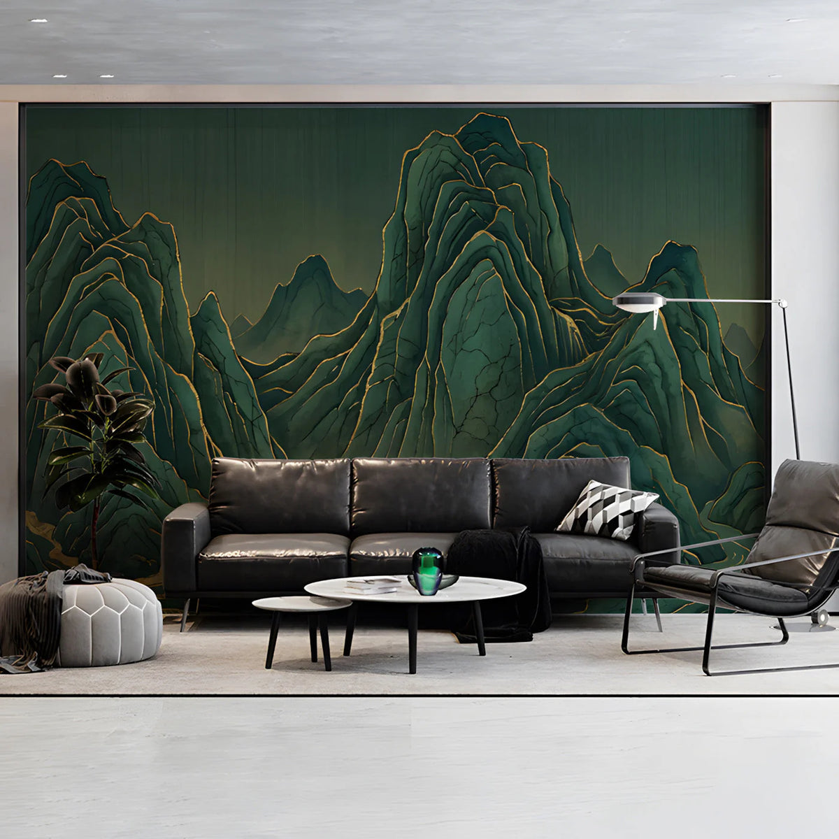 Emerald Mountain Peaks Mural Wallpaper with Gilded Accents Mural Wallpaper - room preview 03