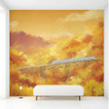 Autumn Mountain Train Mural Wallpaper — Impressionistic Landscape Mural Wallpaper - room preview 03
