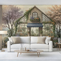 Greenhouse Garden Mural Wallpaper — Whimsical Floral Scene Mural Wallpaper - room preview 03