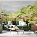 Watercolor Train Trestle Landscape Mural Wallpaper - room preview 03