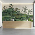 Zen Terrace Geometric Mural Wallpaper with Bonsai and Bamboo Mural Wallpaper - room preview 03