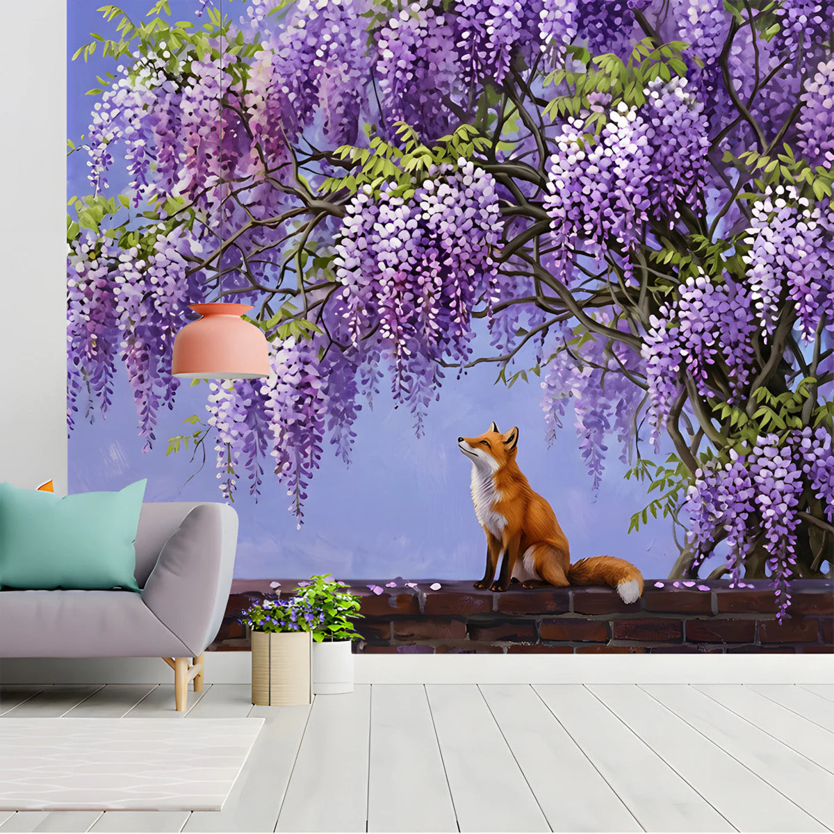 Wisteria Garden Fox Mural Wallpaper — Impressionistic Wall Art Mural Wallpaper - room preview 03