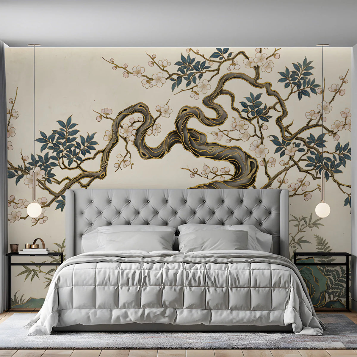 Blossoming Bonsai Mural Wallpaper — Traditional Artistic Style Mural Wallpaper - room preview 03