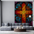 Stained Glass Cross Mural Wallpaper — Vibrant Artistic Motif Mural Wallpaper - room preview 03