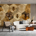 Honeybee Hive Mural Wallpaper — Botanical Hexagon Art Mural Wallpaper - room preview 03