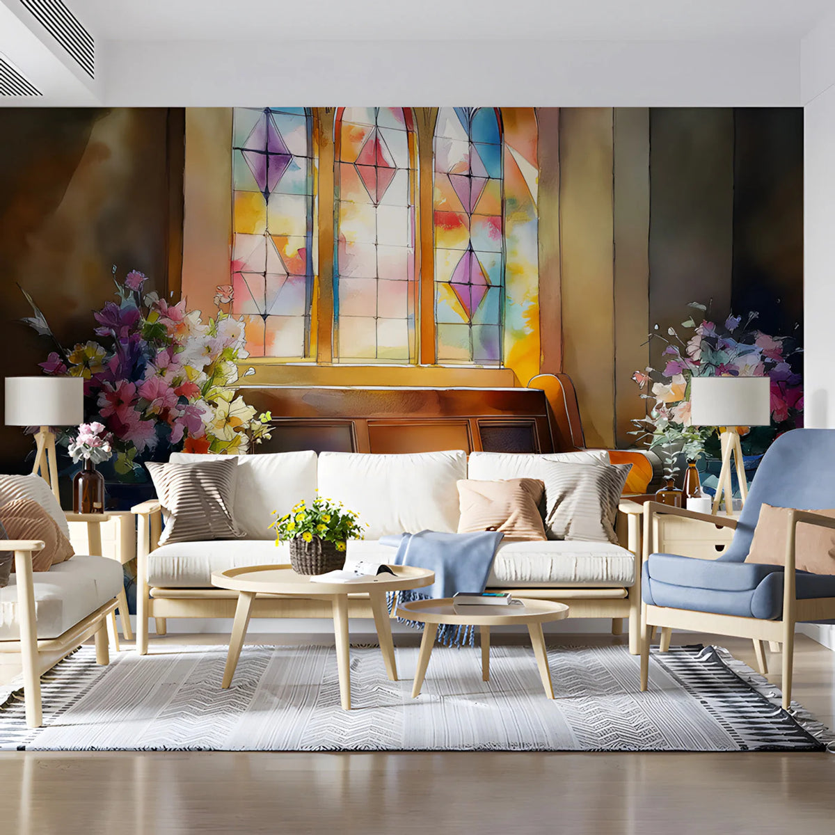 Stained Glass Cathedral Mural Wallpaper — Artistic Architectural Mural Wallpaper - room preview 03
