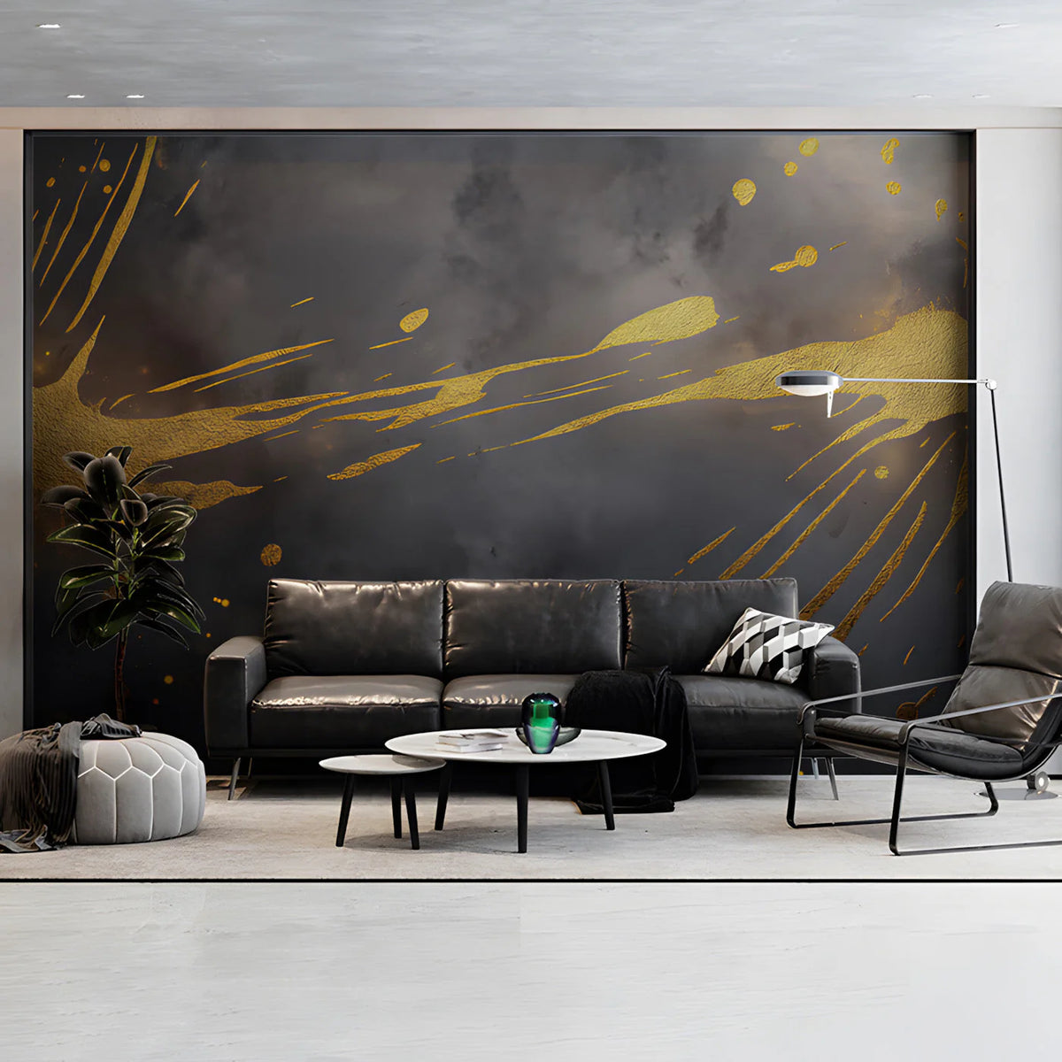 Gilded Smoke Abstract Mural Wallpaper — Moody Statement Art Mural Wallpaper - room preview 03