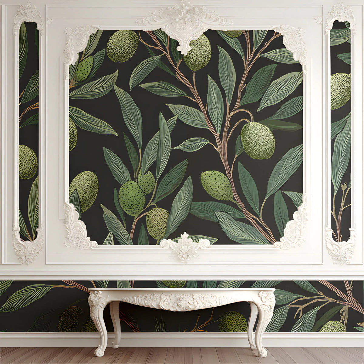 Olive Branch Botanical Mural Wallpaper — Dark Arts and Crafts Style Mural Wallpaper - room preview 03