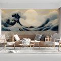 Great Wave Lunar Mural Wallpaper in Navy and Soft Gold Mural Wallpaper - room preview 03
