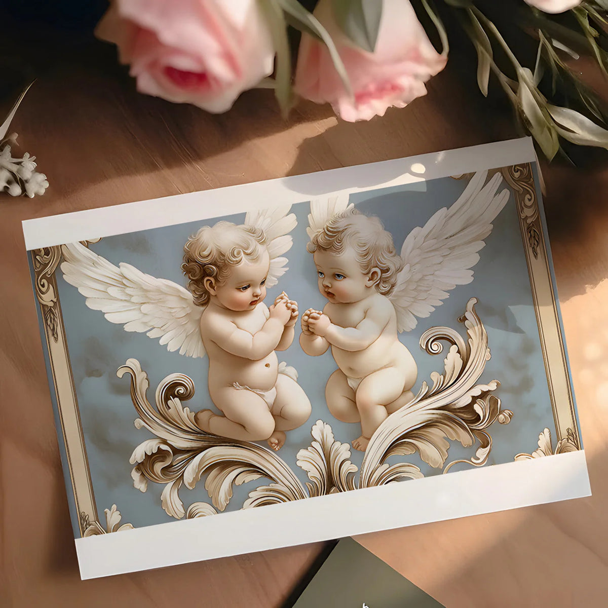 Baroque Cherubs Mural Wallpaper — Elegant Blue and Gold Wall Mural Mural Wallpaper - room preview 03