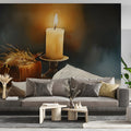 Candlelight and Vintage Books Mural Wallpaper — Moody Academic Mural Wallpaper - room preview 03