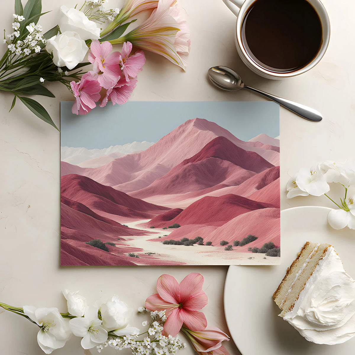 Rose Quartz Desert Mountain Mural Wallpaper — Artistic Landscape Mural Wallpaper - room preview 03
