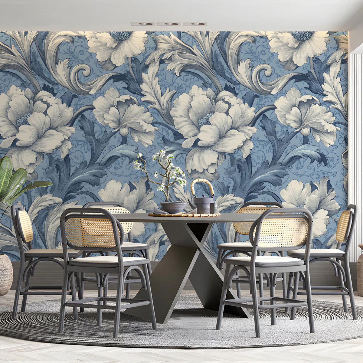 Baroque Peony Mural Wallpaper — Classic Floral Wall Art Mural Wallpaper - room preview 03