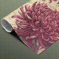 Vintage Chrysanthemum Floral Mural Wallpaper in Deep Raspberry Mural Wallpaper - room preview 03