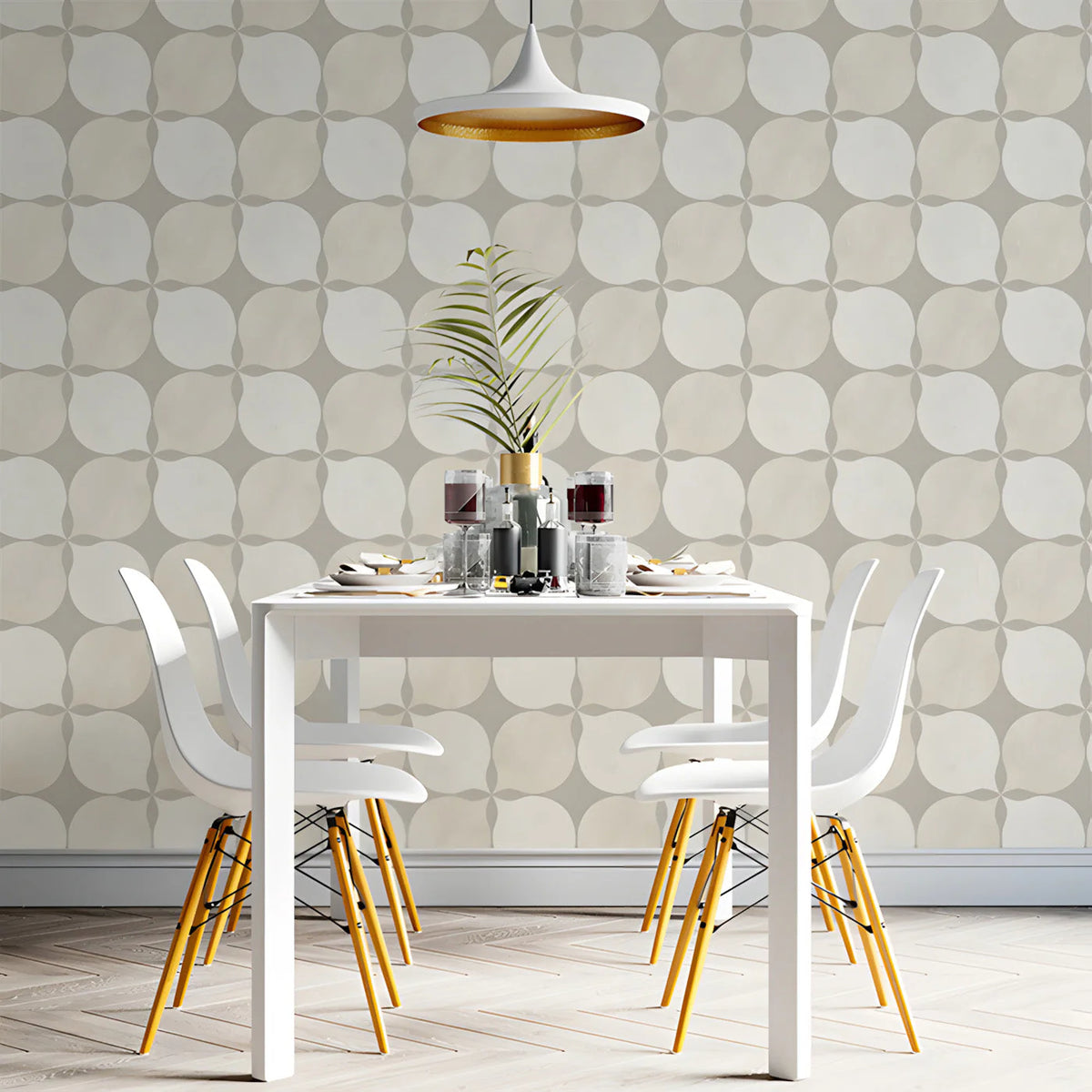 Minimalist Petal Geo Mural Wallpaper in Soft Beige and Cream Mural Wallpaper - room preview 03