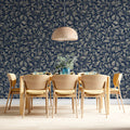 Midnight Heirloom Scroll Mural Wallpaper — Vintage Navy Floral Mural Wallpaper - room preview 03