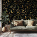 Gilded Olive Branch Mural Wallpaper — Sophisticated Botanical Mural Wallpaper - room preview 03