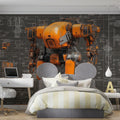 Industrial Mech Blueprint Mural Wallpaper — Bold Orange Design Mural Wallpaper - room preview 03