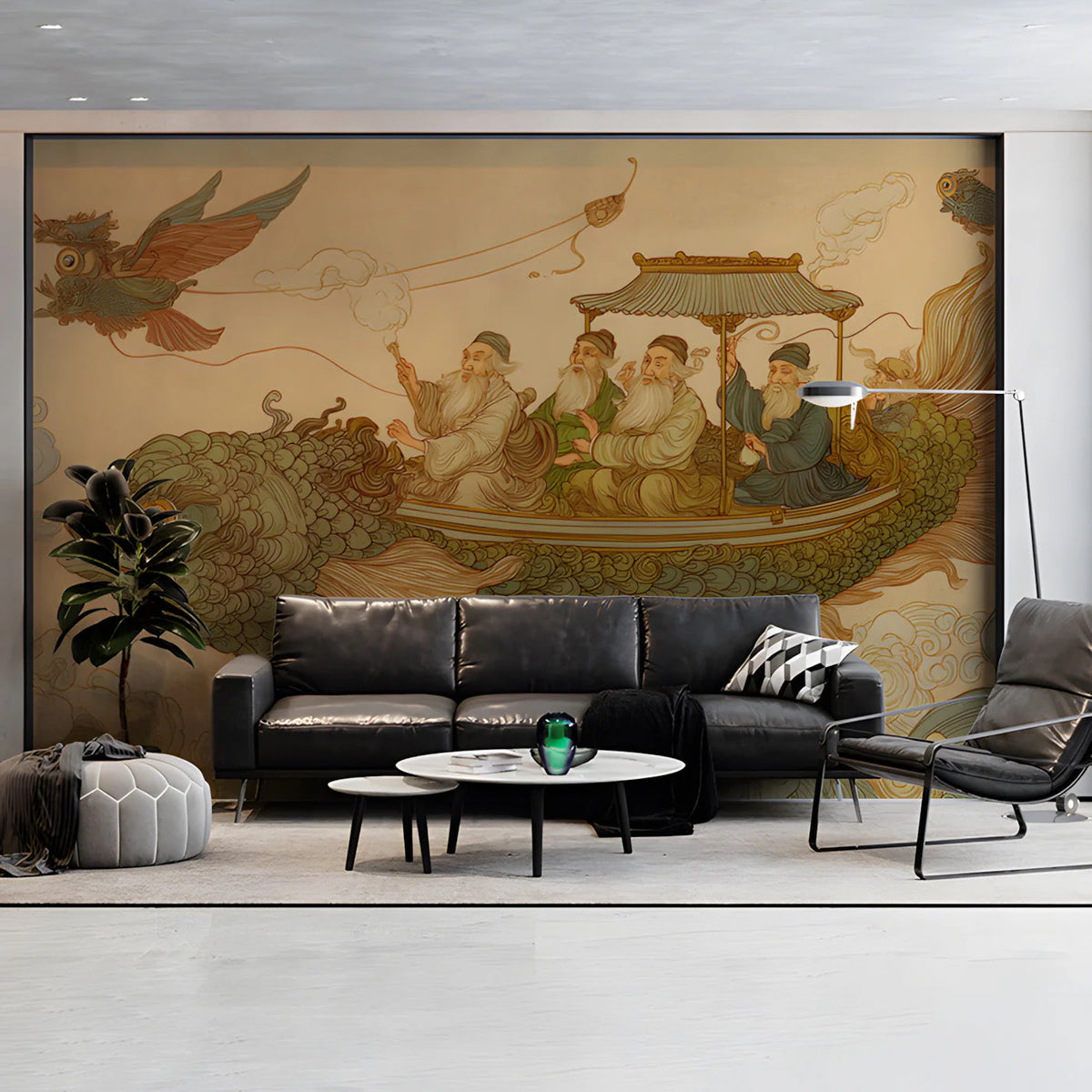 Ancient Folklore Voyage Mural Wallpaper — Whimsical Artistic Scene Mural Wallpaper - room preview 03