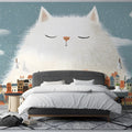 Giant Fluffy Cat Over City Mural Wallpaper — Whimsical Decor Mural Wallpaper - room preview 03