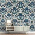 Midnight Damask Mural Wallpaper in Navy and Cream Mural Wallpaper - room preview 03