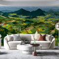Rolling Hills Landscape Mural Wallpaper — Sketch Style Art Mural Wallpaper - room preview 03