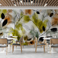 Abstract Botanical Leaf Mural Wallpaper — Modern Sketch Style Mural Wallpaper - room preview 03