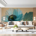 Cyan Poppy Botanical Mural Wallpaper — Soft Macro Floral Art Mural Wallpaper - room preview 03