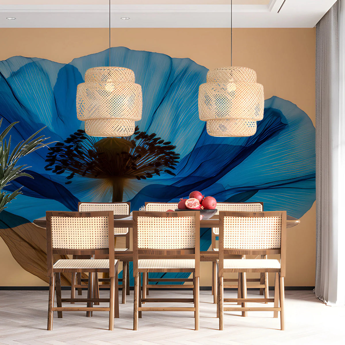 Ethereal Blue Poppy Macro Mural Wallpaper — Modern Botanical Art Mural Wallpaper - room preview 03