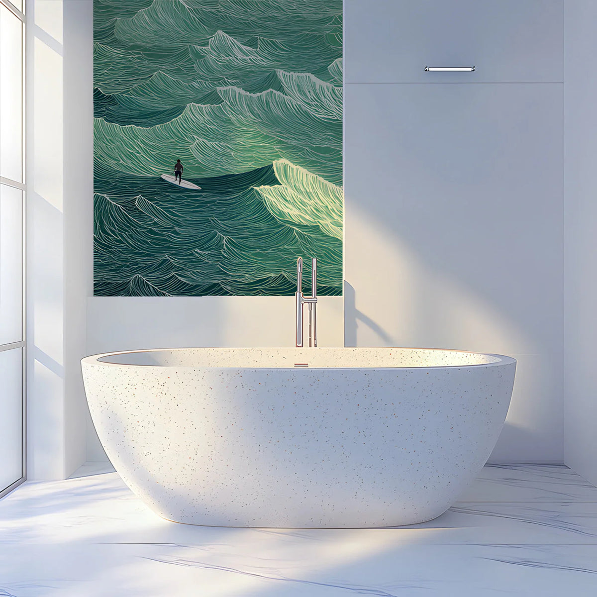 Ocean Swell Line Art Mural Wallpaper — Serene Coastal Scene Mural Wallpaper - room preview 03
