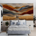 Abstract Mountain Horizon Mural Wallpaper with Textured Earth Tones Mural Wallpaper - room preview 03