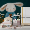 Whimsical Rabbit and Wildflowers Mural Wallpaper - room preview 03