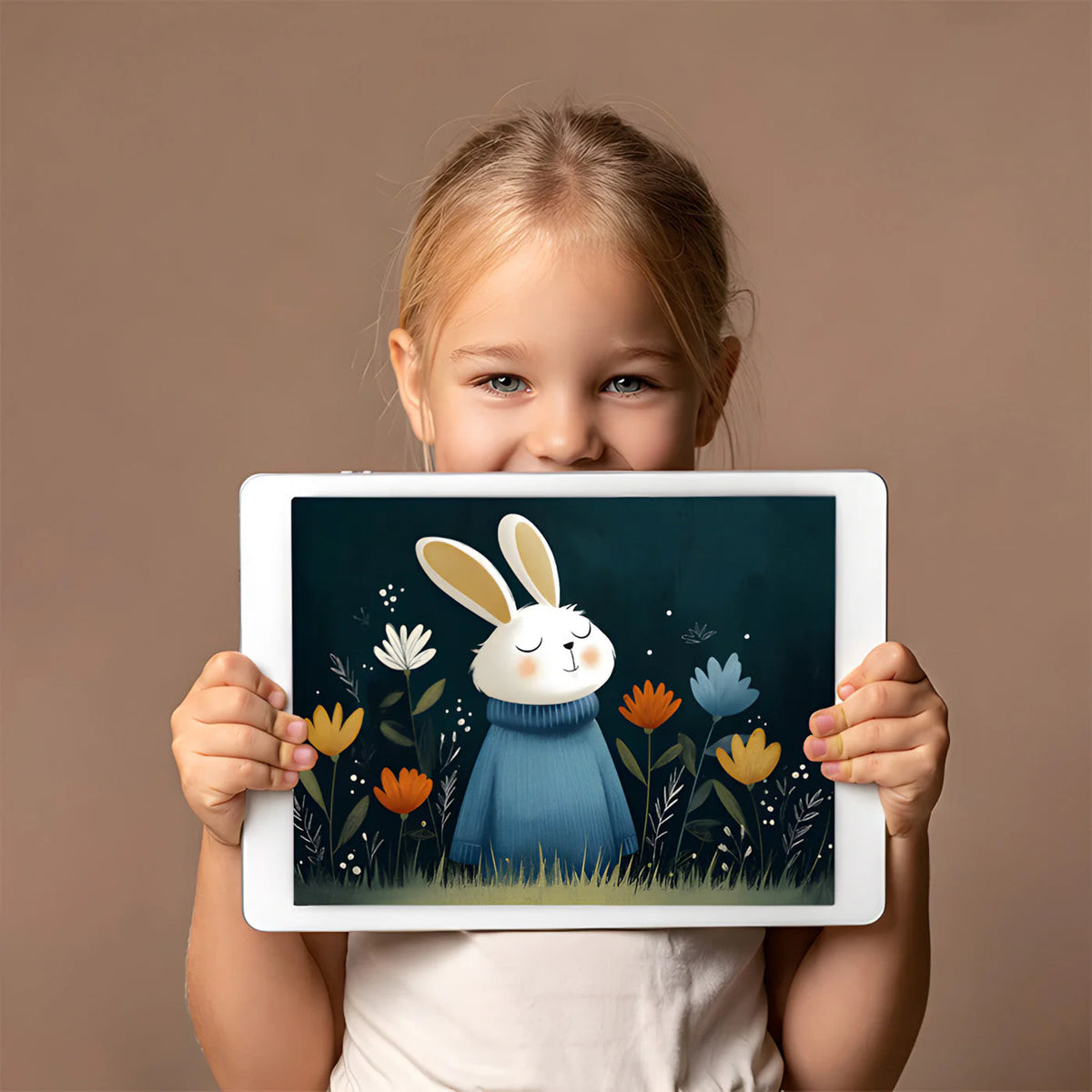 Cozy Rabbit in Sweater Mural Wallpaper — Whimsical Nature Scene Mural Wallpaper - room preview 03
