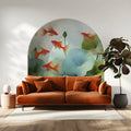 Koi Pond Watercolor Mural Wallpaper — Aquatic Botanical Design Mural Wallpaper - room preview 03