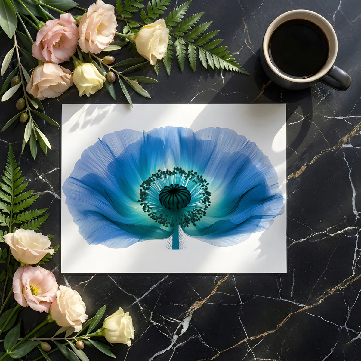 X-Ray Blue Poppy Macro Mural Wallpaper - room preview 03