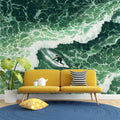 Emerald Ocean Surfer Mural Wallpaper — Artistic Marine Scene Mural Wallpaper - room preview 03