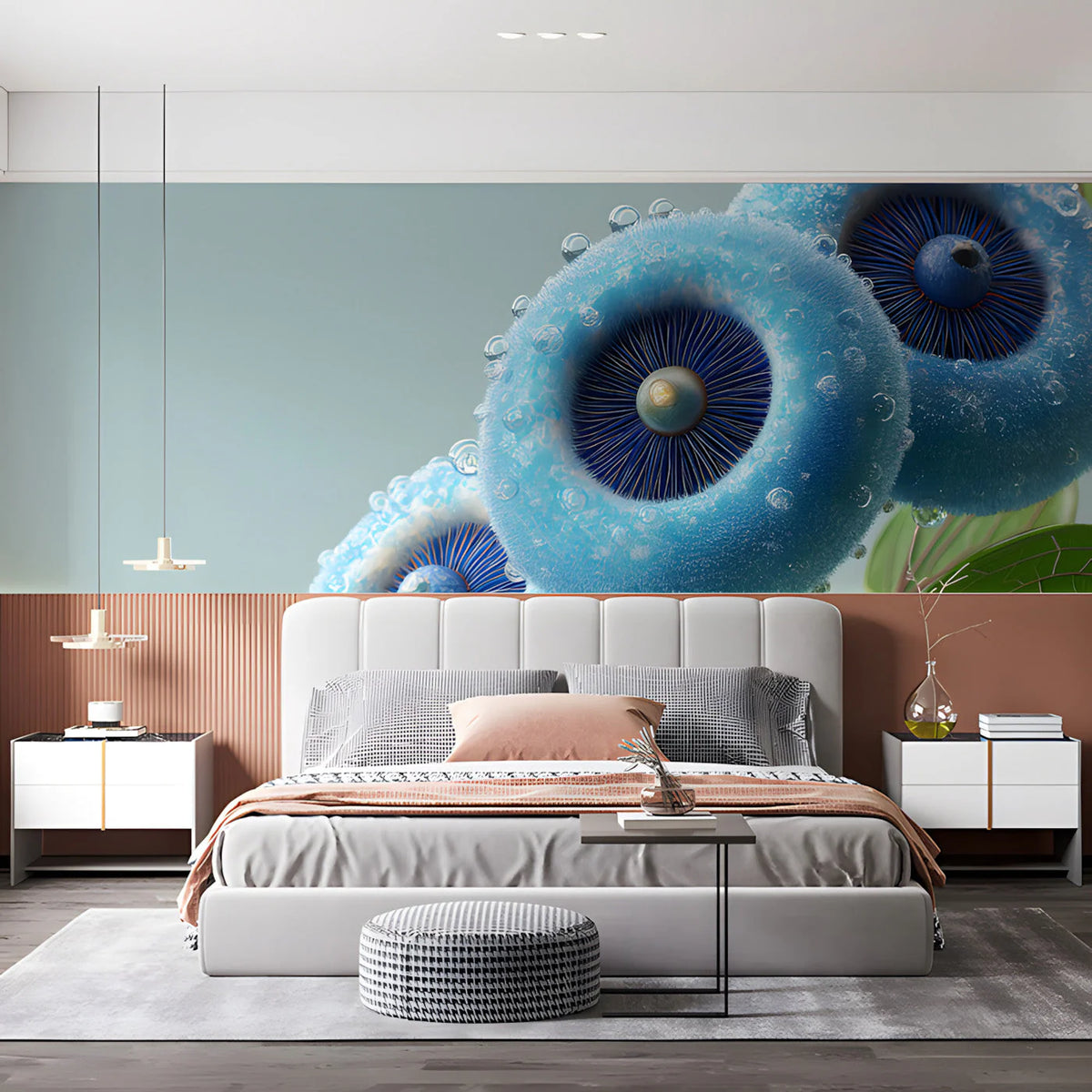 Macro Azure Bloom Mural Wallpaper — Contemporary Botanical Art Mural Wallpaper - room preview 03