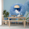 Dewy Blue Botanical Mural Wallpaper — Minimalist Nature Mural Wallpaper - room preview 03