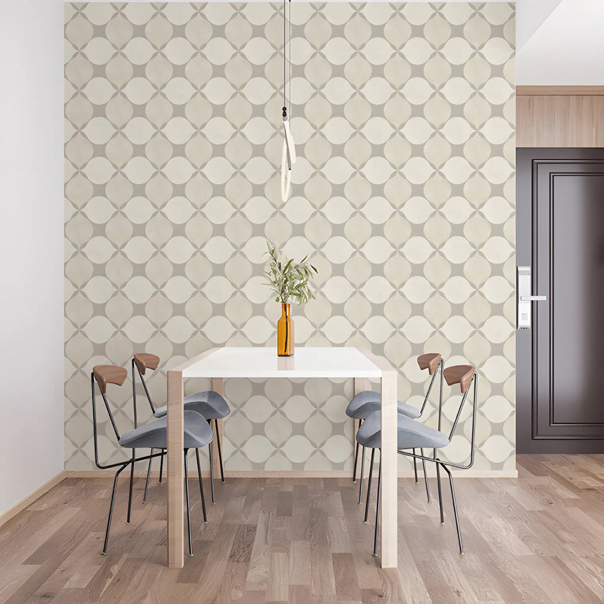 Minimalist Geometric Ogee Mural Wallpaper in Soft Beige and Cream Mural Wallpaper - room preview 03