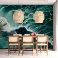 Surfer Wave Mural Wallpaper — Dynamic Deep Teal Ocean Scene Mural Wallpaper - room preview 03
