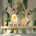 Abstract Botanical Mural Wallpaper in Sage and Ochre Yellow Mural Wallpaper - room preview 03