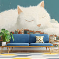 Giant Sleeping Cat over Town Mural Wallpaper — Whimsical Decor Mural Wallpaper - room preview 03