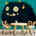 Friendly Monster Mural Wallpaper in Dark Charcoal and Teal Mural Wallpaper - room preview 03