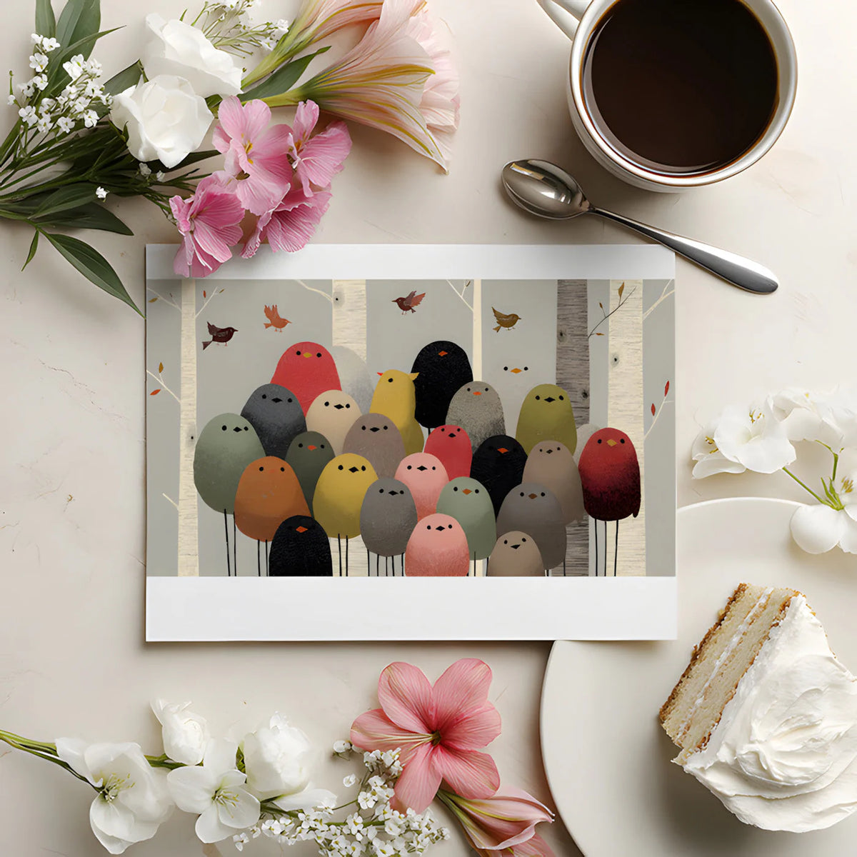 Gathering Birds Mural Wallpaper — Whimsical Forest Wall Decor Mural Wallpaper - room preview 03