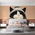 Cozy Winter Cat Mural Wallpaper — Whimsical Illustration Mural Wallpaper - room preview 03
