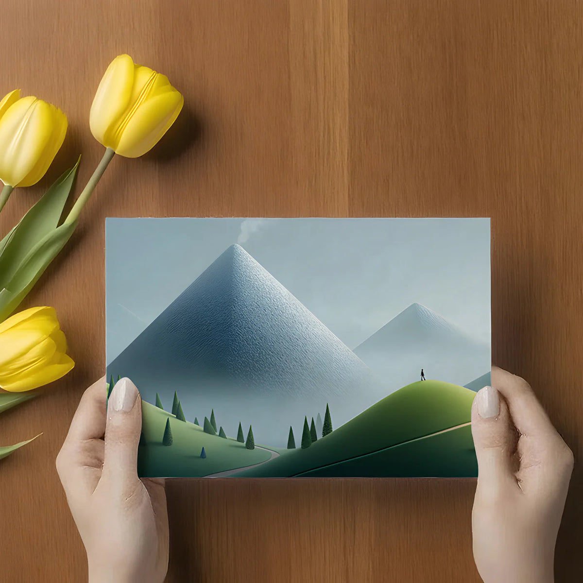Mist-Covered Alpine Peak Mural Wallpaper in Soft Green and Grey Mural Wallpaper - room preview 03