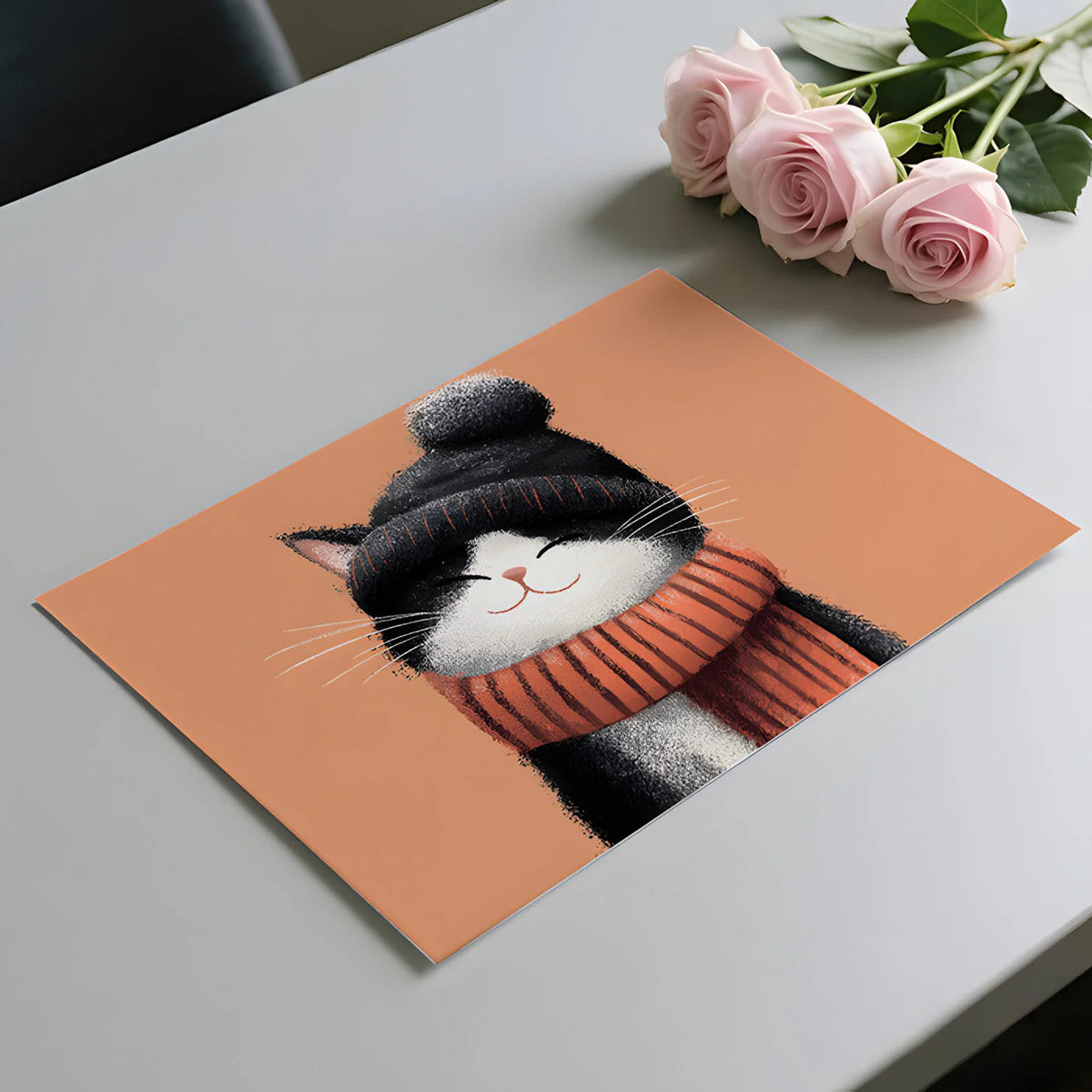 Cozy Winter Cat Mural Wallpaper — Whimsical Illustration Mural Wallpaper - room preview 03